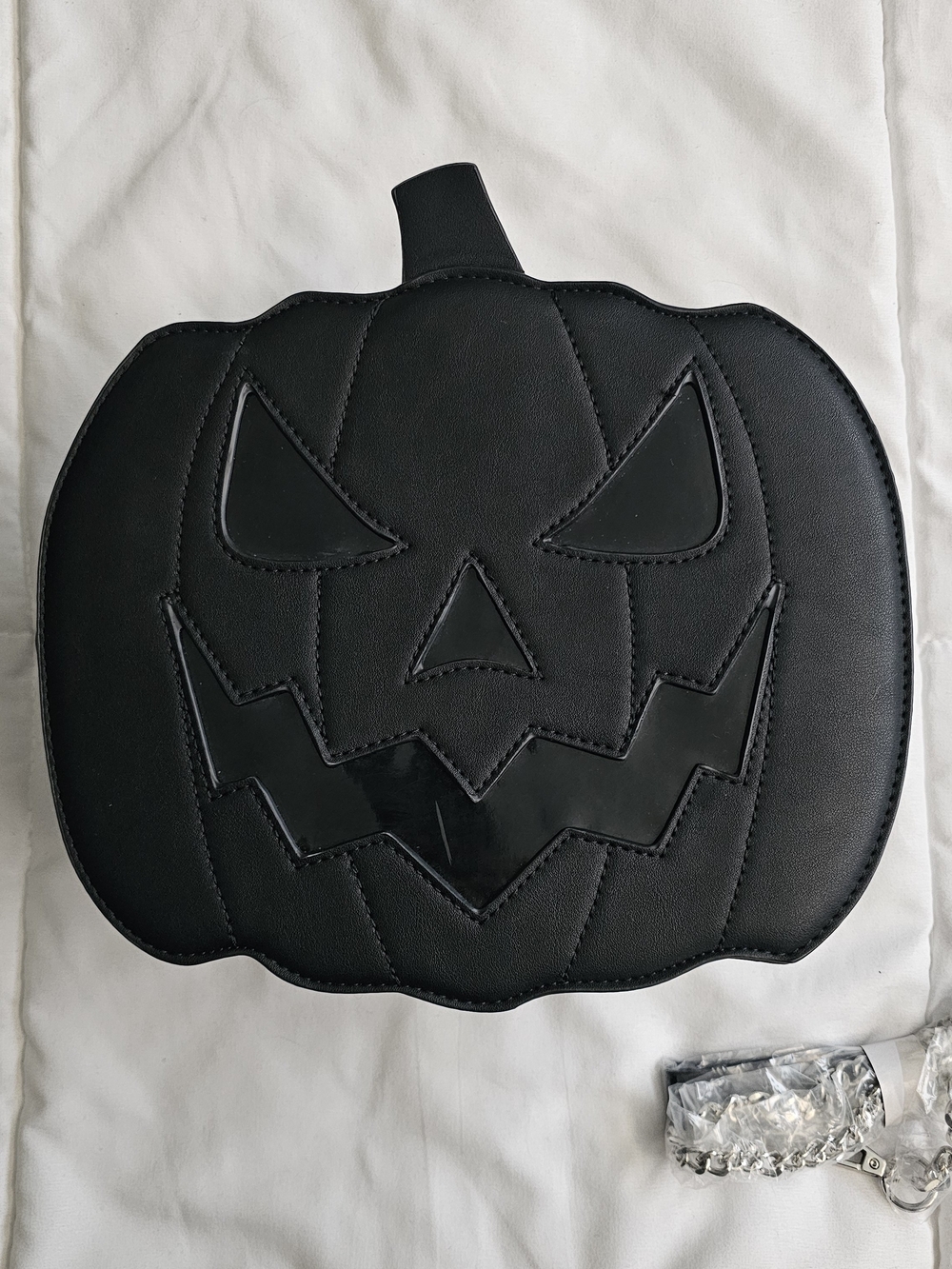 Trickz N' Treatz Black Pumpkin Bag with Stitch Detail